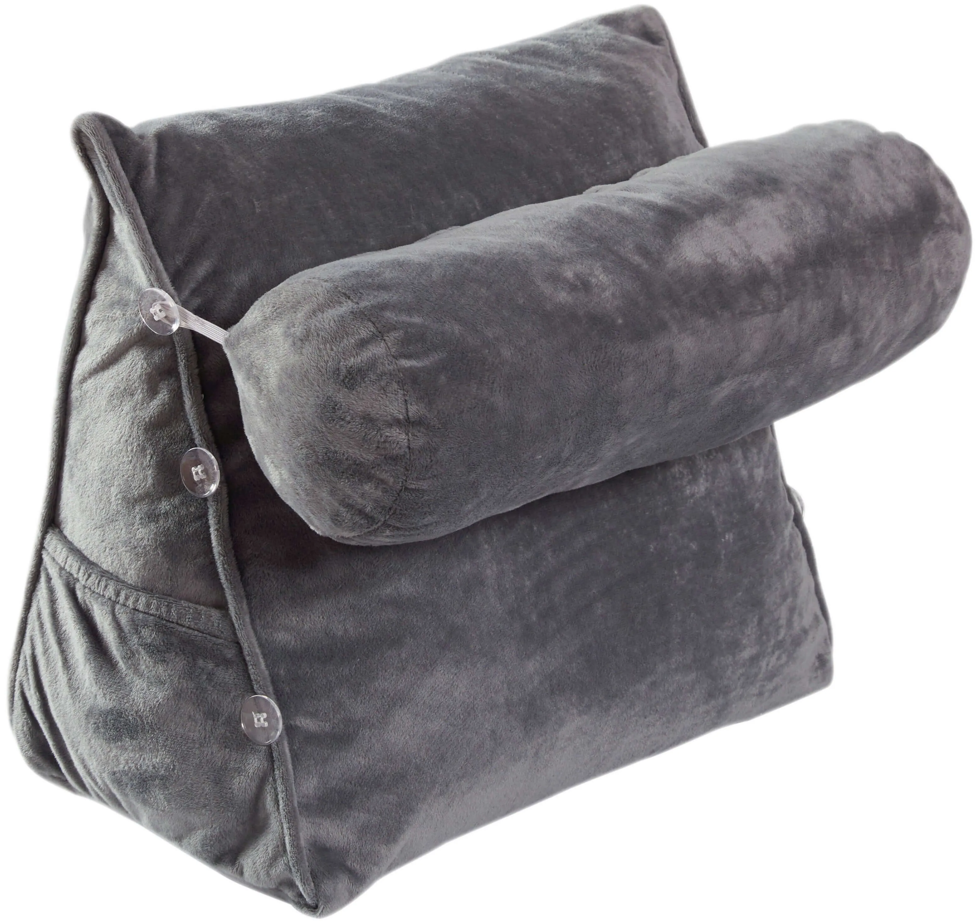 Cheer Collection Wedge Pillow with Detachable Bolster. Gray