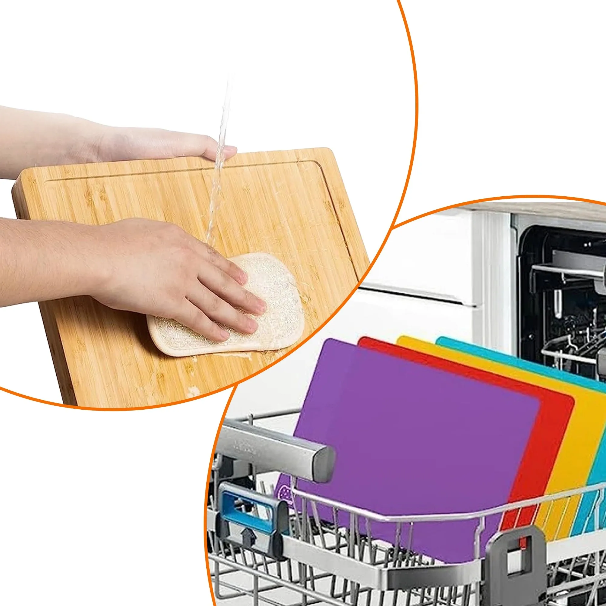 Cheer Collection Wood Cutting Board Set with Color Coded Trays