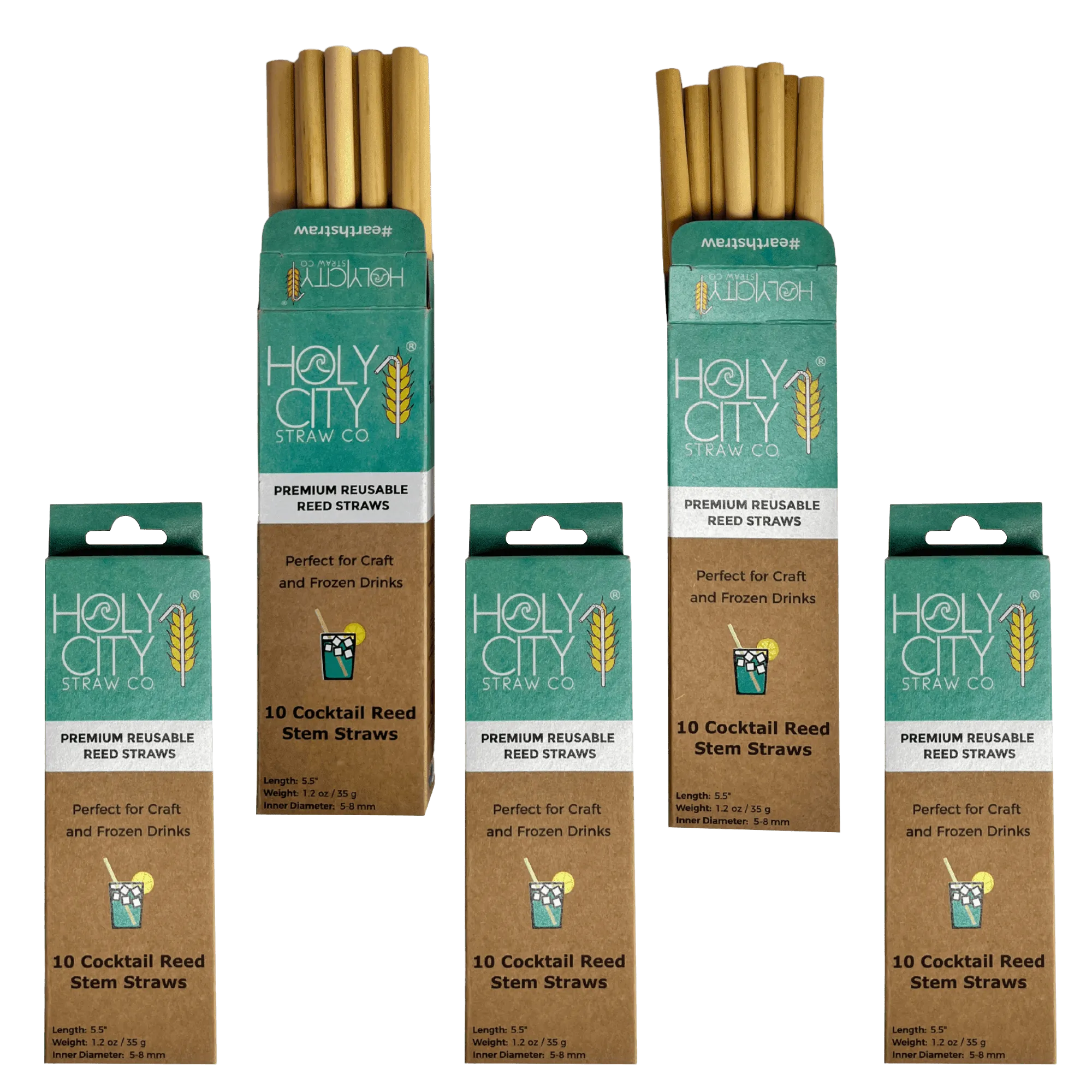 Cocktail Reusable Reed Straws | 5 Pack Bundle by Holy City Straw Company