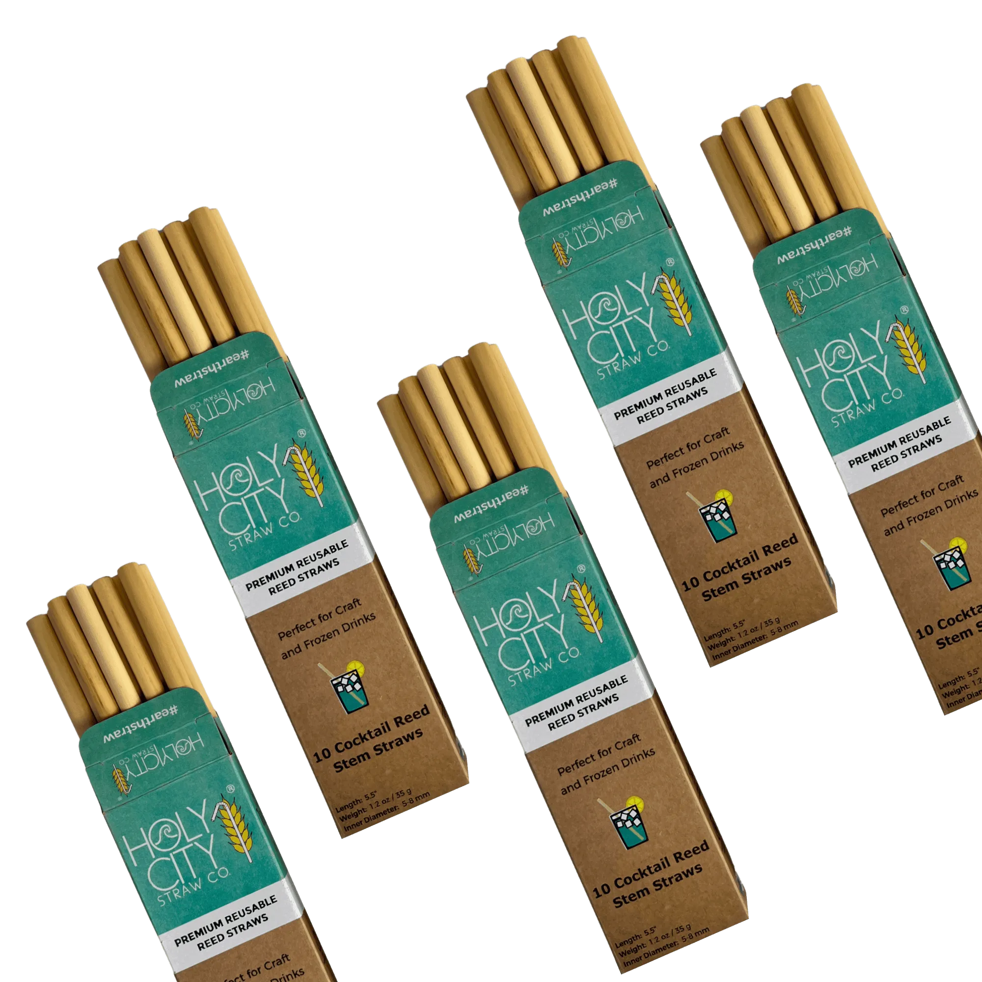 Cocktail Reusable Reed Straws | 5 Pack Bundle by Holy City Straw Company