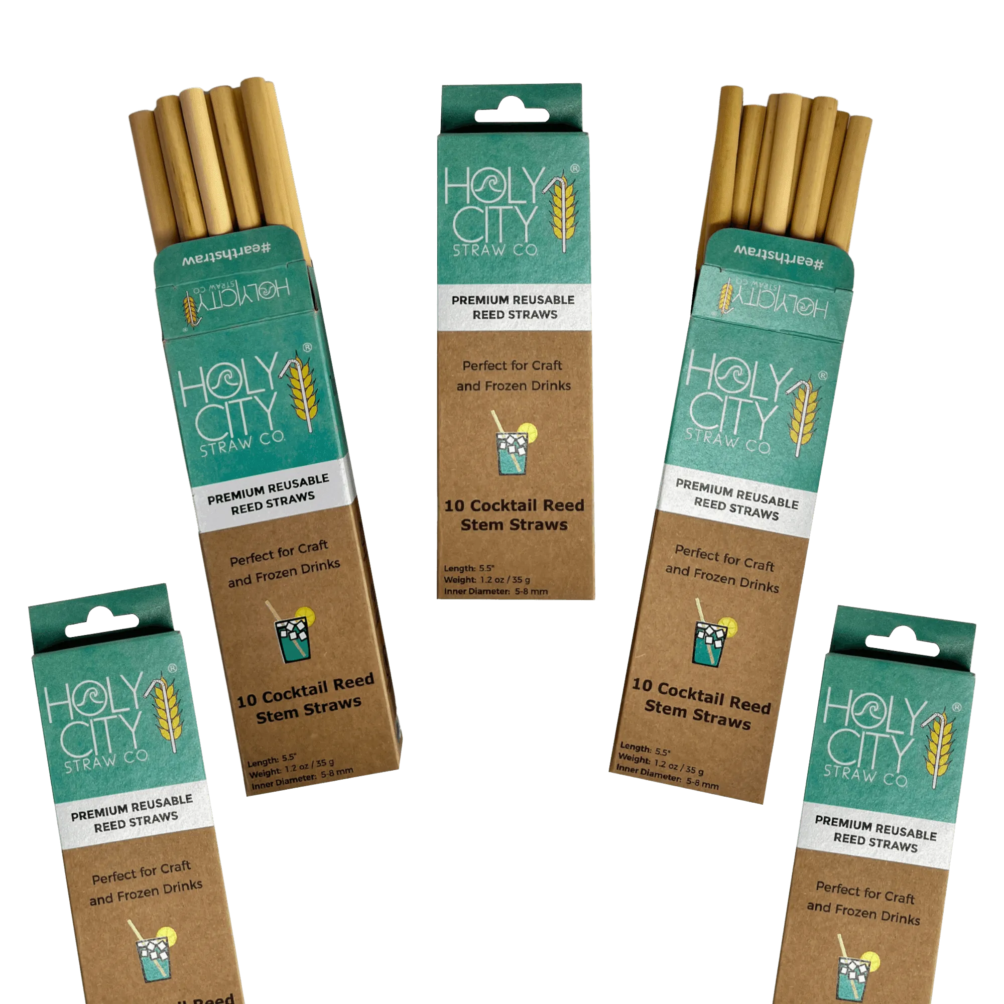 Cocktail Reusable Reed Straws | 5 Pack Bundle by Holy City Straw Company