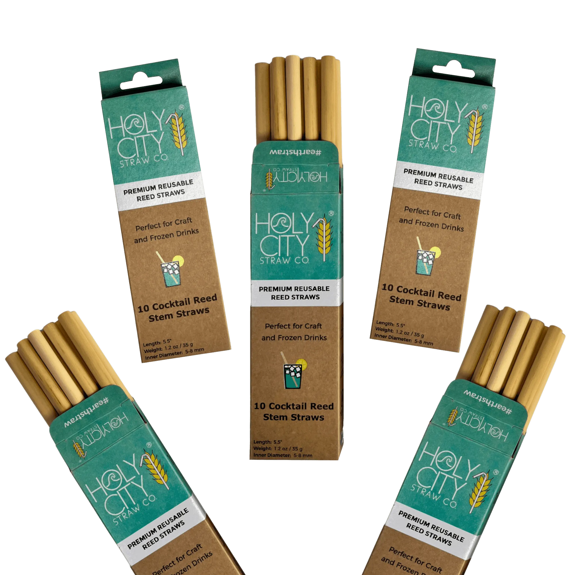 Cocktail Reusable Reed Straws | 5 Pack Bundle by Holy City Straw Company