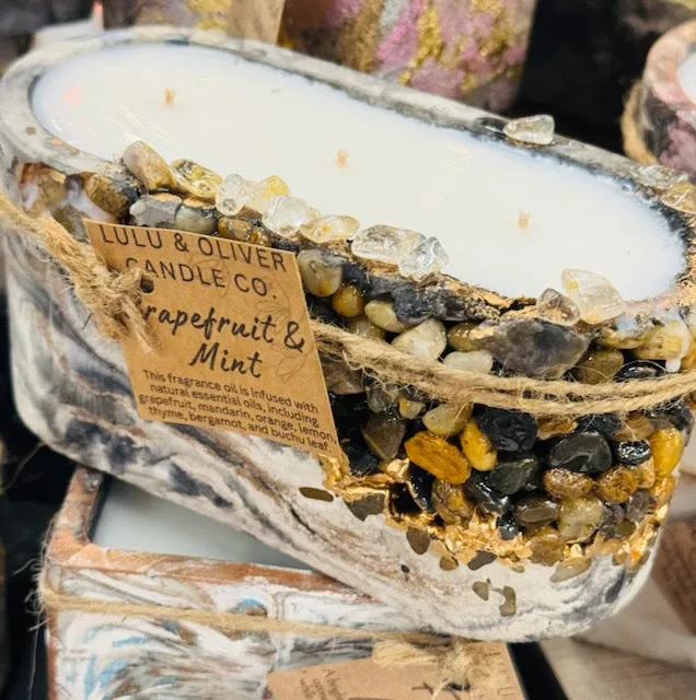 Crystal Concrete Candle - Large Oval