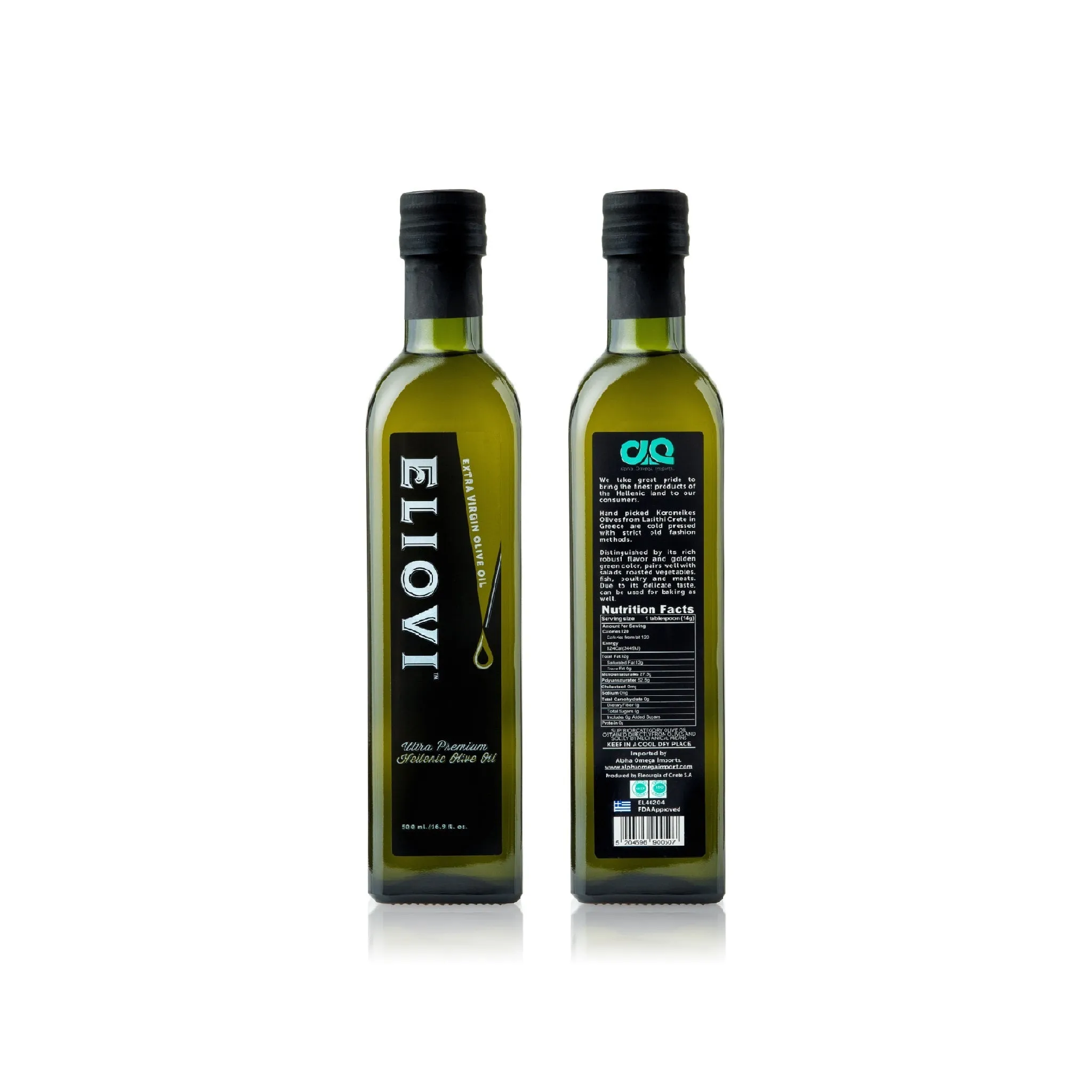 Eliovi Extra Virgin Olive Oil from Eastern Crete - Premium Quality. First Cold-Pressed Koroneiki Olives 16.9 Fl. Oz by Alpha Omega Imports