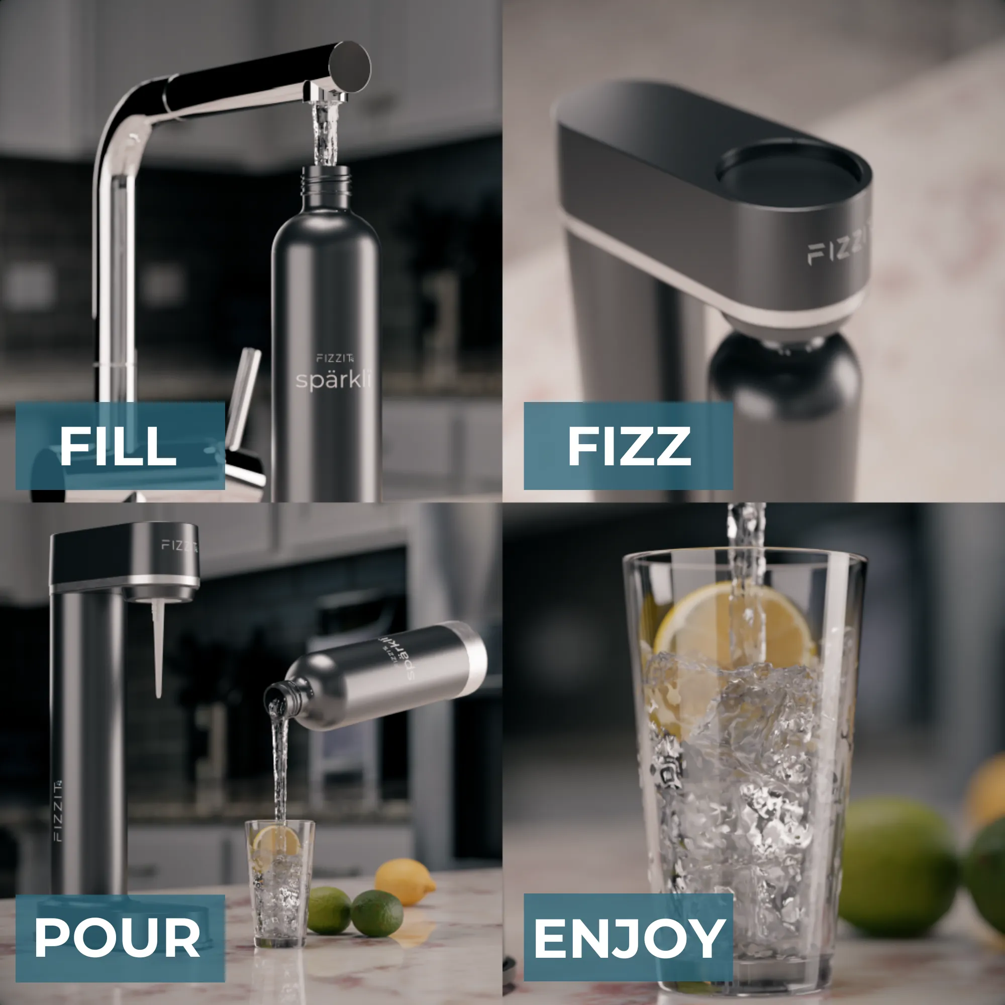 Fizzit Sprkl Carbonated Water Soda Maker with Stainless Steel Bottle Included
