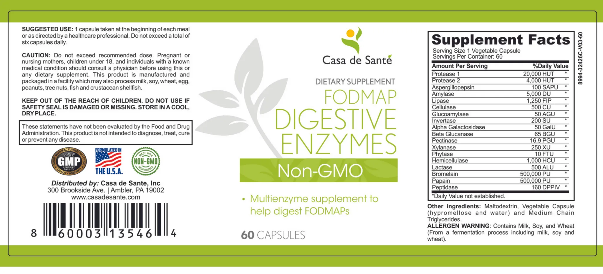 FODMAP Digestive Enzymes - 18 Enzyme Blend for Gut Health. Non GMO.  Low FODMAP Certified