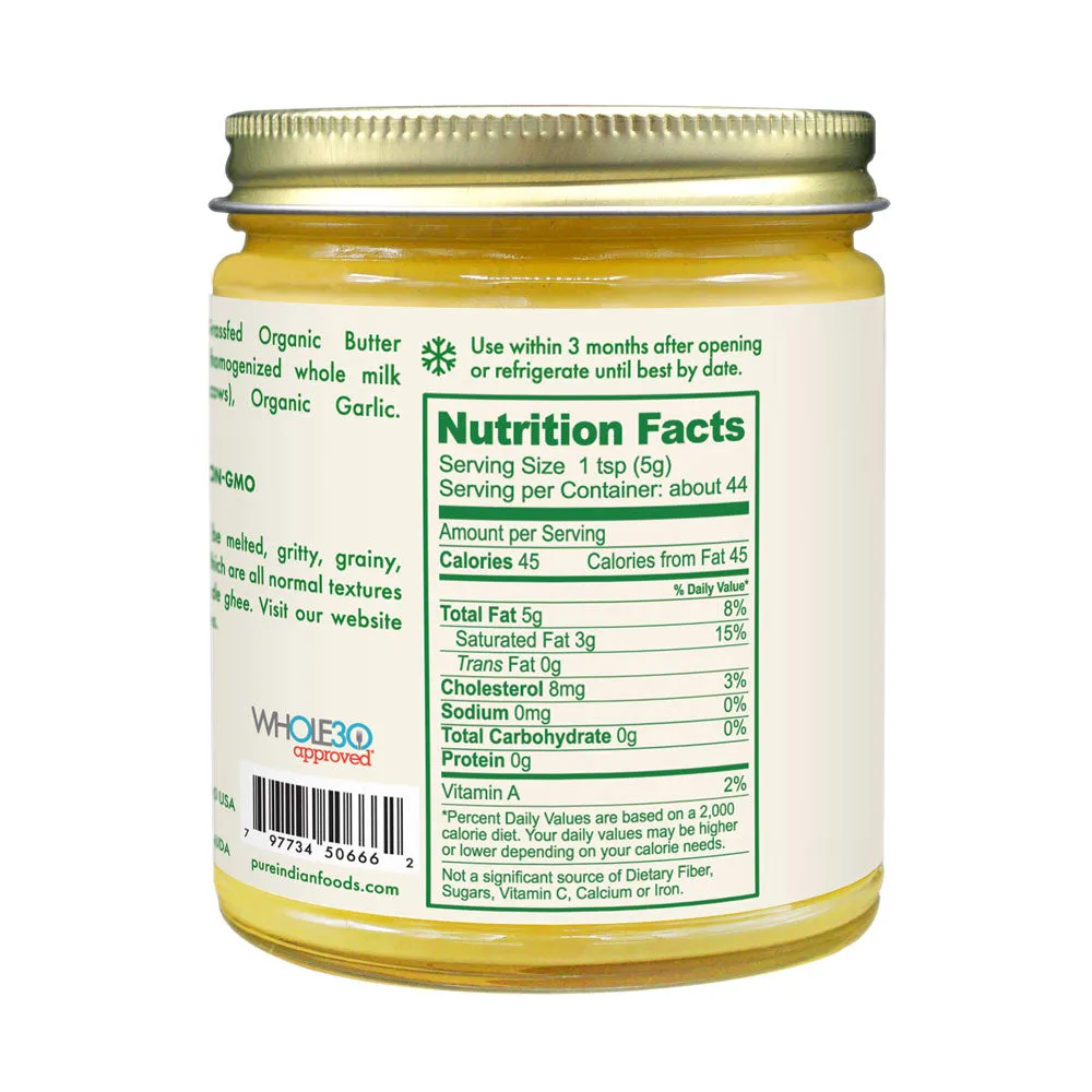 Garlic Ghee. Grassfed & Certified Organic - 7.8 oz