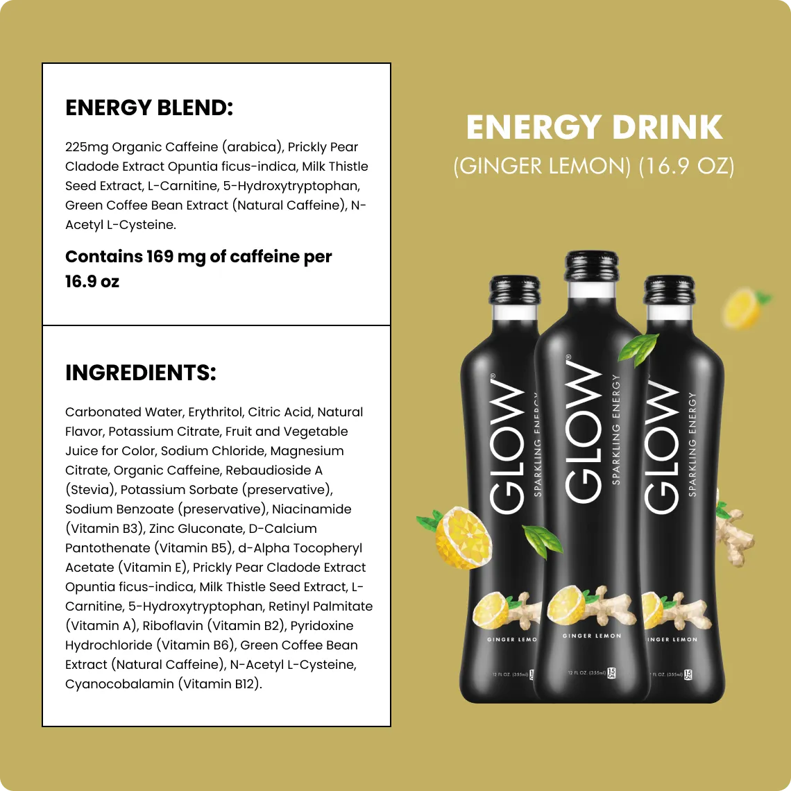 Ginger Lemon Sparkling Energy. 12-Pack