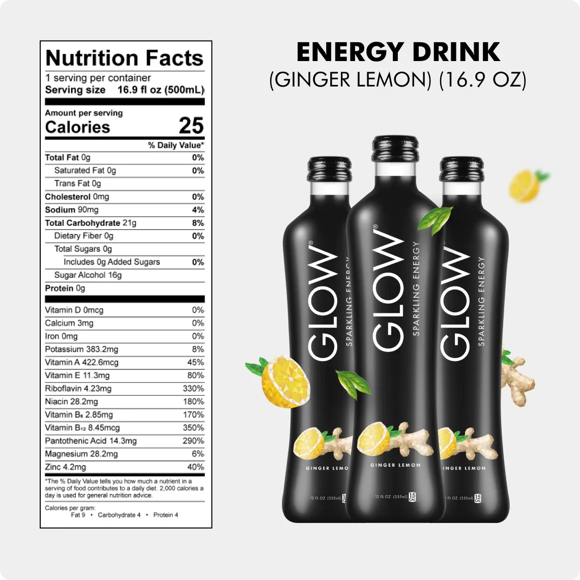 Ginger Lemon Sparkling Energy. 12-Pack