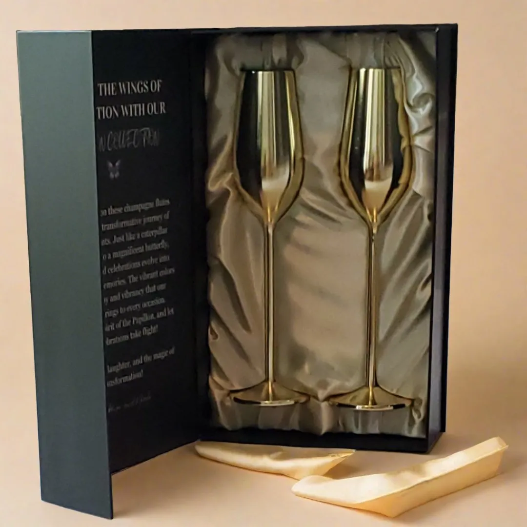 Gold Unbreakable Stainless Steel Champagne Flutes. Set of 2