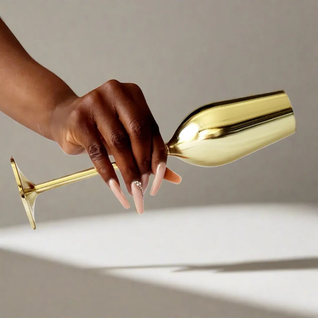 Gold Unbreakable Stainless Steel Champagne Flutes. Set of 2