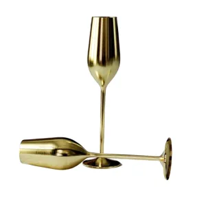 Gold Unbreakable Stainless Steel Champagne Flutes. Set of 2