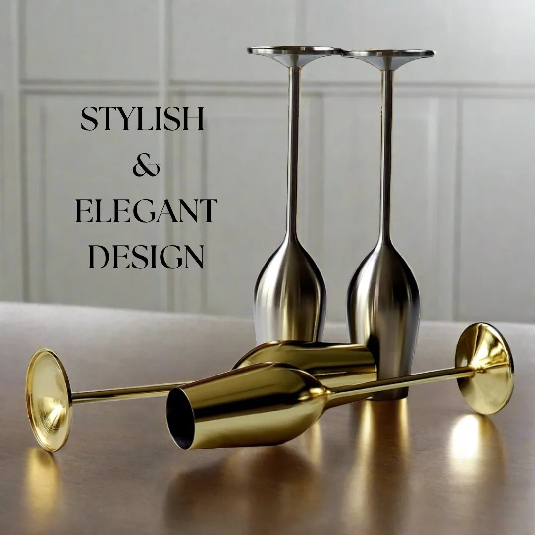 Gold Unbreakable Stainless Steel Champagne Flutes. Set of 2