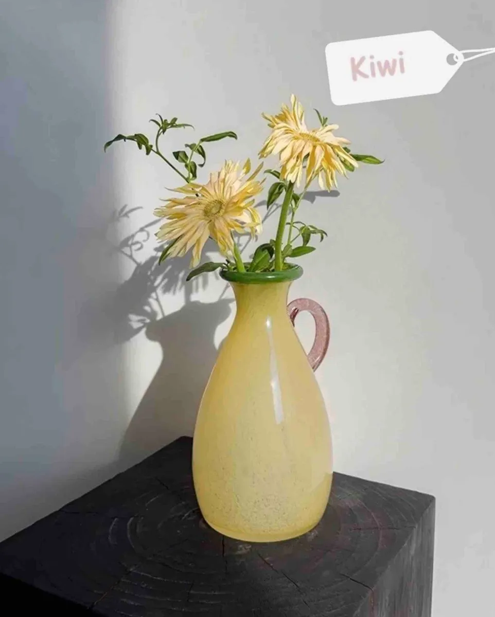 Handblown Bonbon Dopamine Bottle Vase. Whimsical Vintage Vase Centrepiece