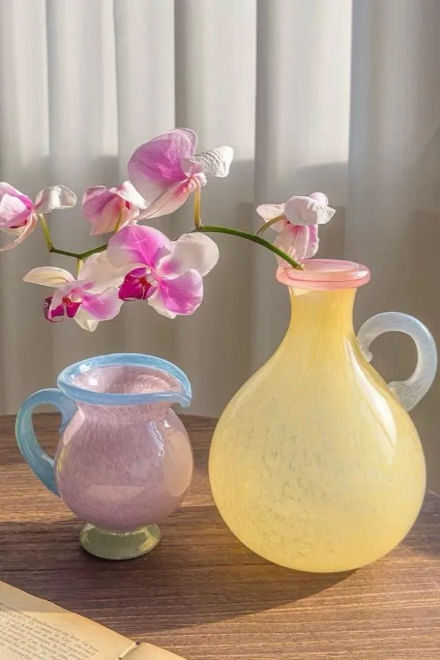 Handblown Bonbon Dopamine Bottle Vase. Whimsical Vintage Vase Centrepiece