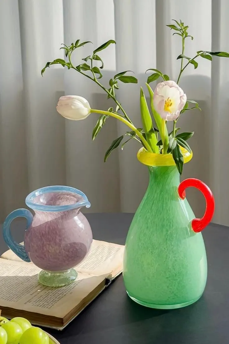 Handblown Bonbon Dopamine Bottle Vase. Whimsical Vintage Vase Centrepiece