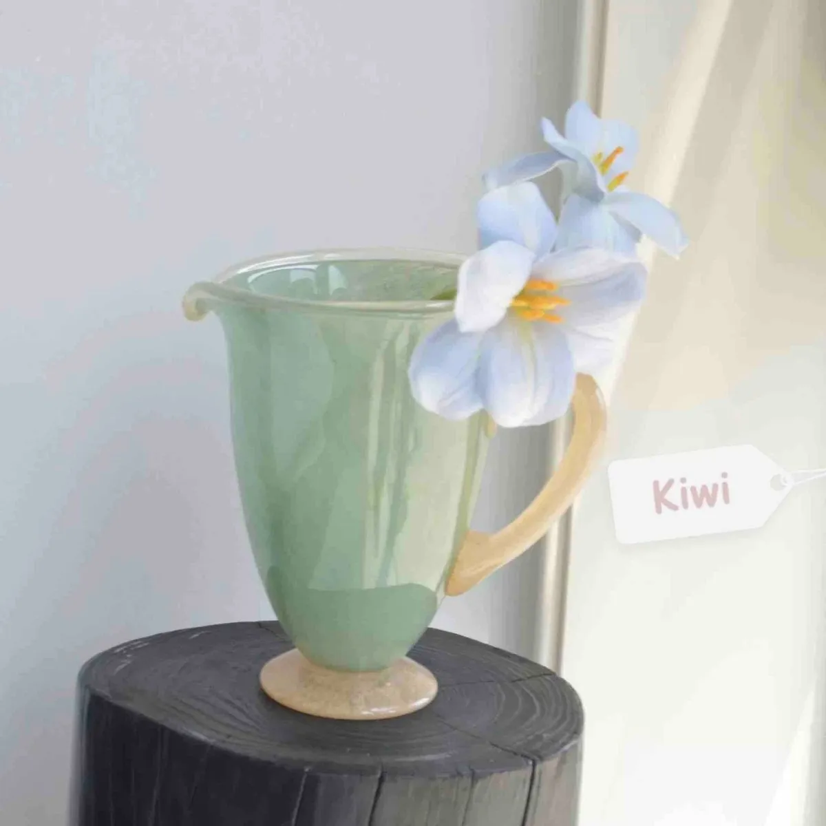 Handblown Bonbon Jug. Whimsical Pitcher. Dopamine Carafe. Glass Pourer