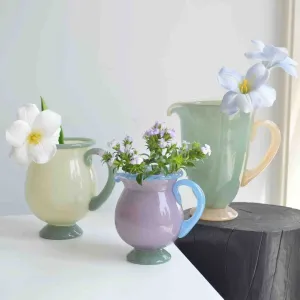 Handblown Bonbon Jug. Whimsical Pitcher. Dopamine Carafe. Glass Pourer