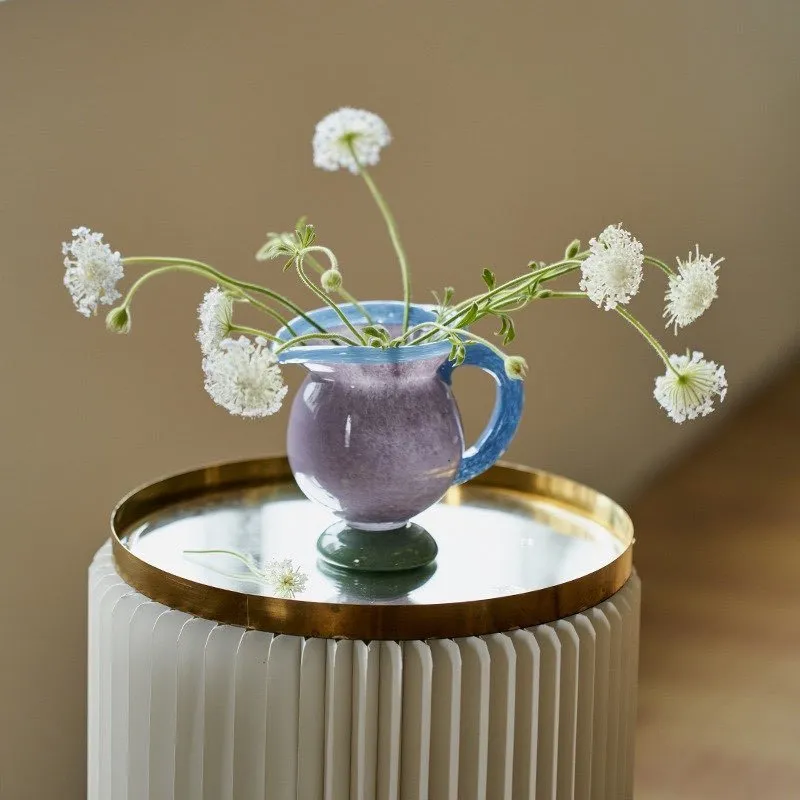Handblown Bonbon Jug. Whimsical Pitcher. Dopamine Carafe. Glass Pourer