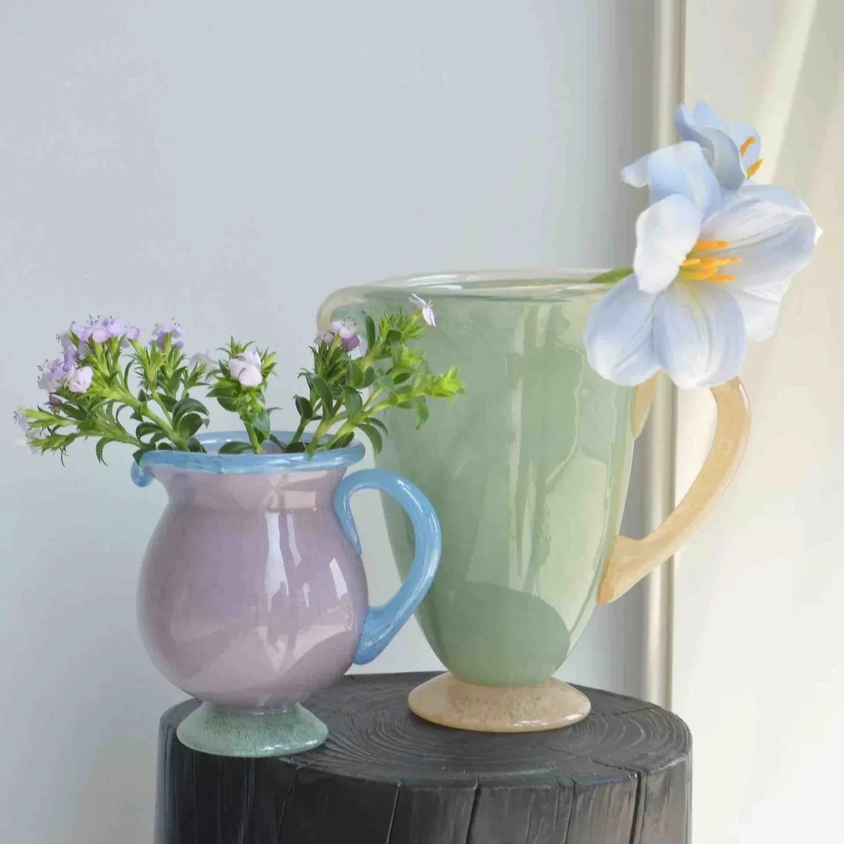 Handblown Bonbon Jug. Whimsical Pitcher. Dopamine Carafe. Glass Pourer