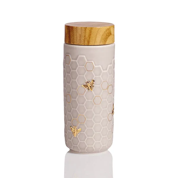 Honey Bee Ceramic Travel Mug / Gold 12.3 oz by ACERA LIVEN