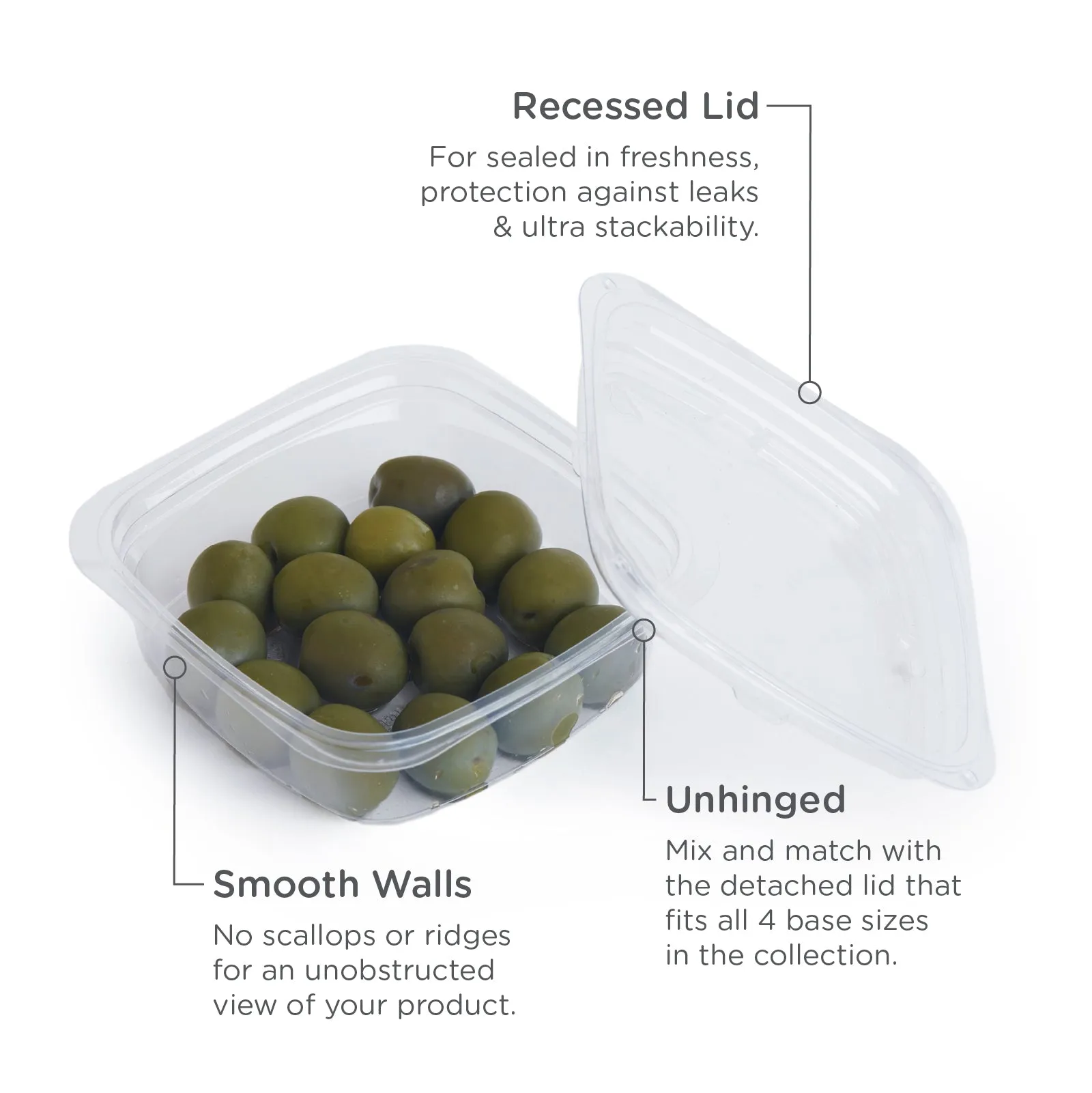 Lid for 8. 12. 16 and 24 oz. Deli Containers. Crystal Clear. PLA. 675/Case