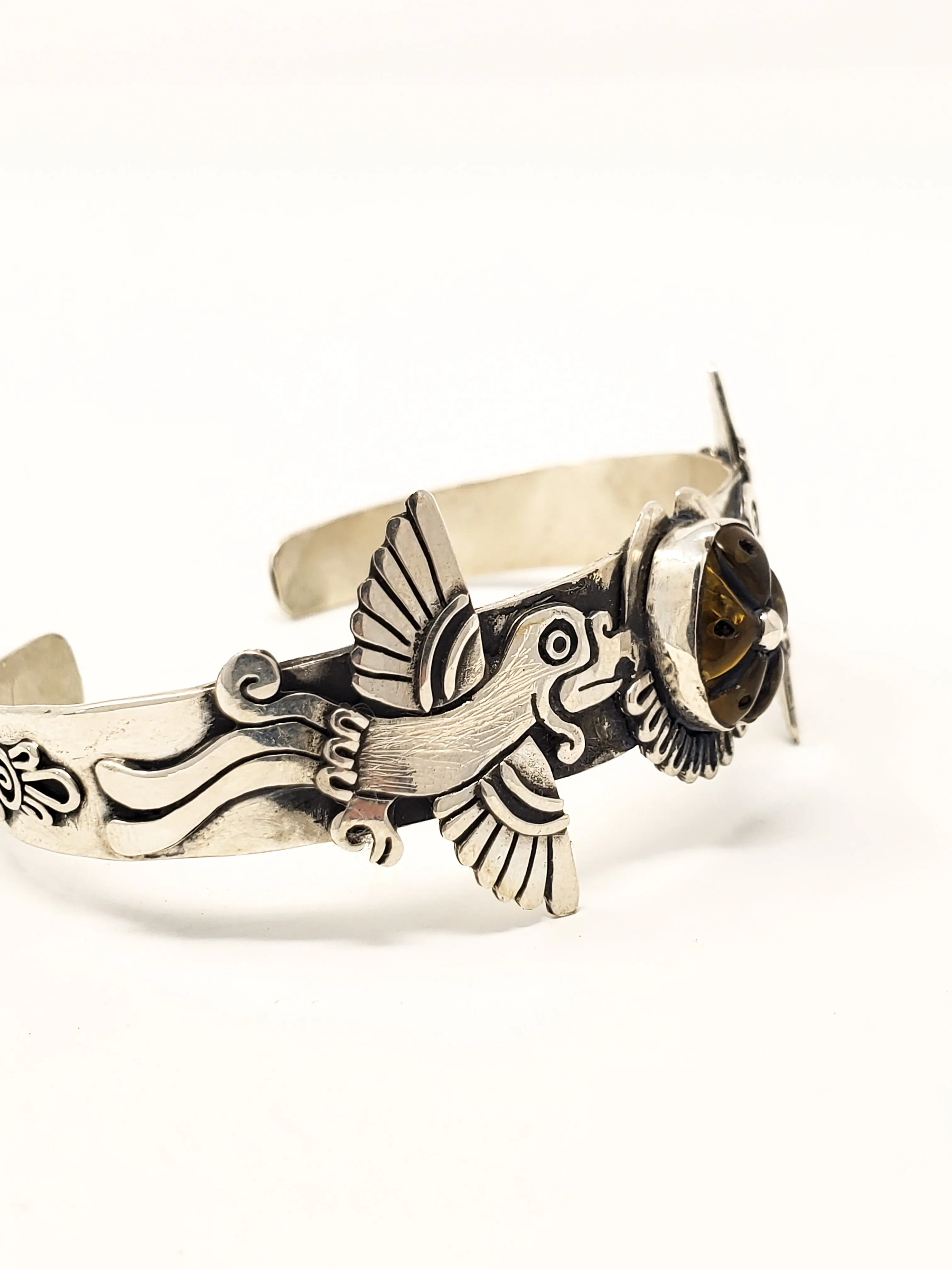 Macaw Cuetzali Peyote Silver Bracelet