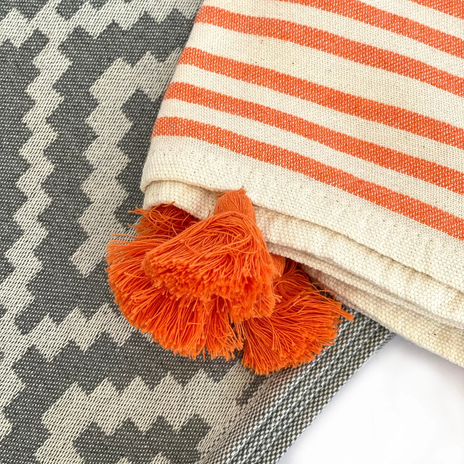 Merida Gray - Orange Turkish Towel / Blanket by Hilana Upcycled Cotton