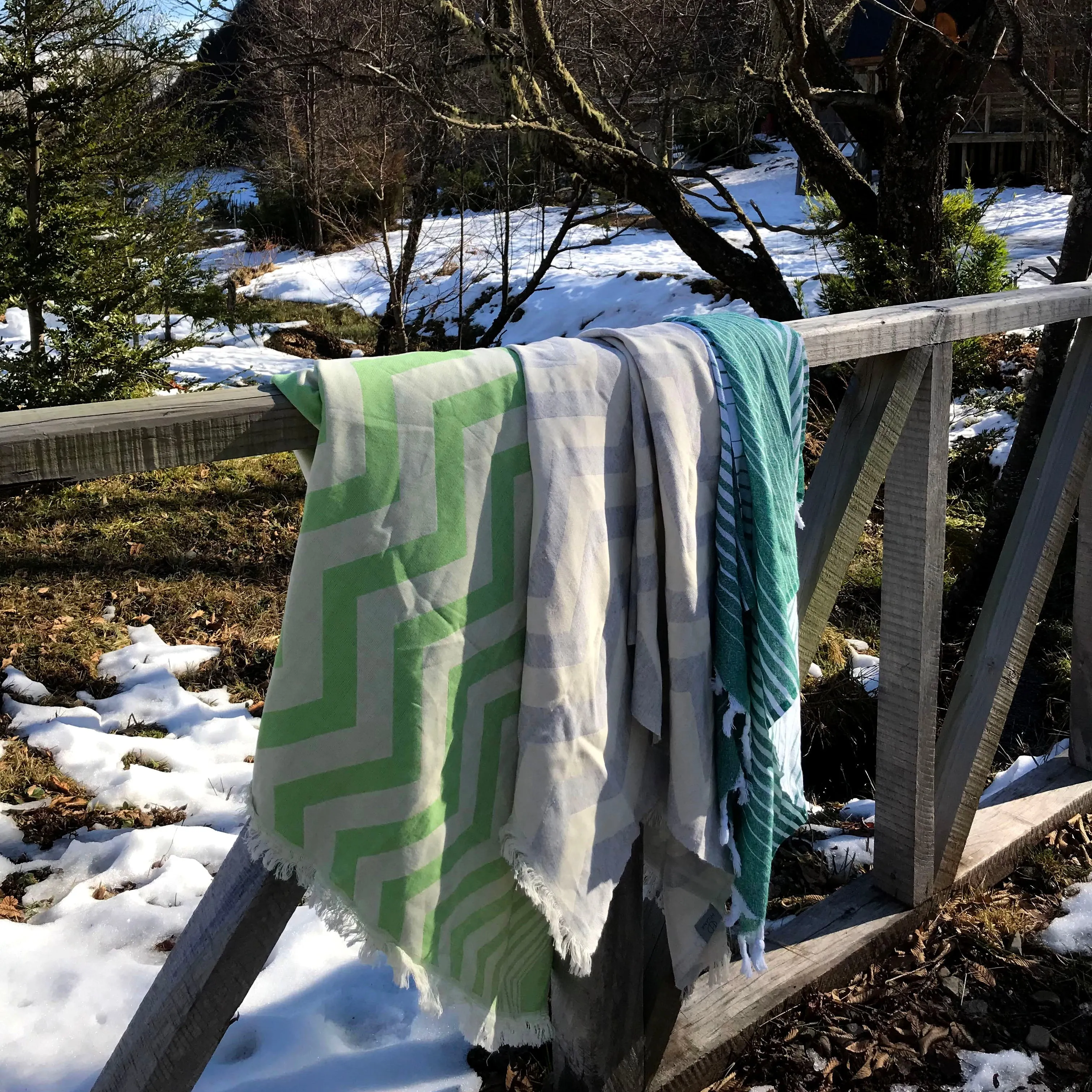 Mersin Chevron Towel / Blanket  - Green by Hilana Upcycled Cotton