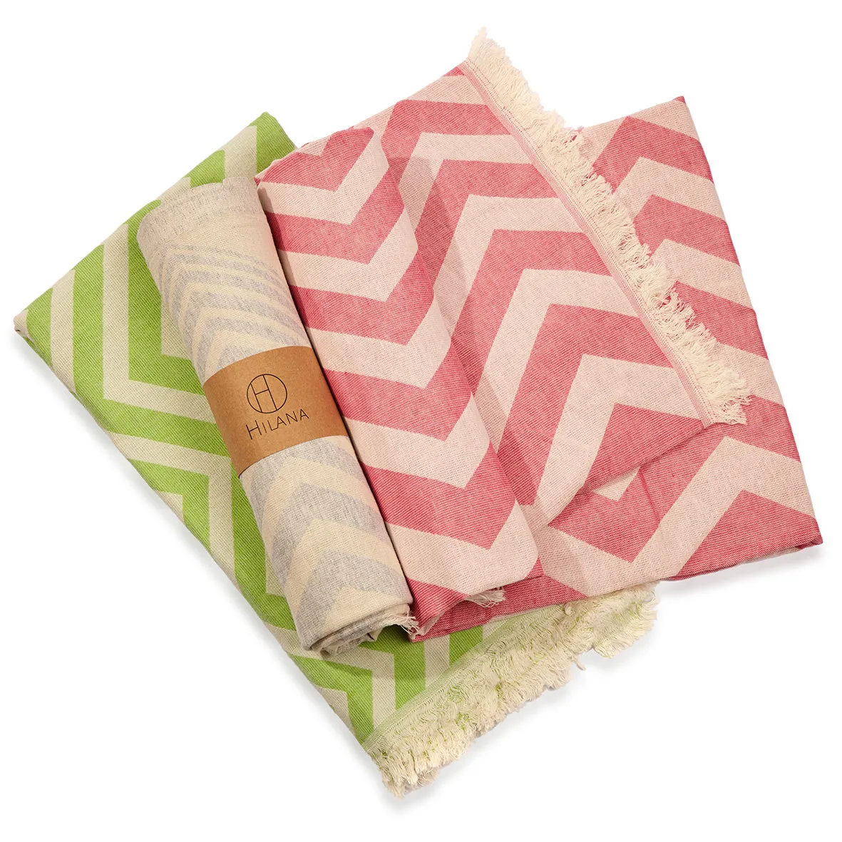 Mersin Chevron Towel / Blanket  - Green by Hilana Upcycled Cotton