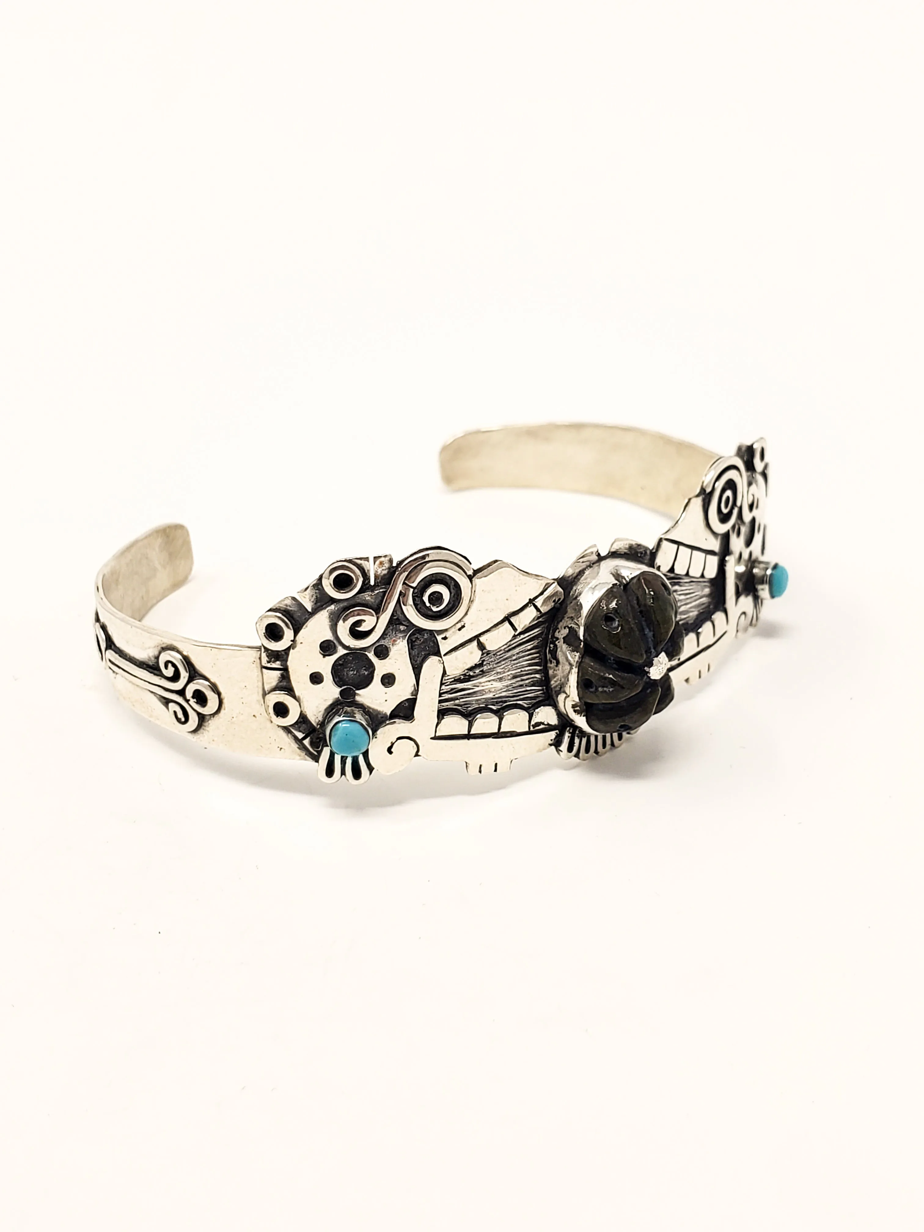 Miquiztli (Skulls) Peyote Silver Bracelet