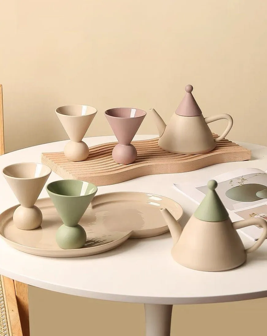 Morandi Ceramic Tea Set Gift Box - Nordic Handmade Cute Teapot & Tea Cups Set of 3 Pcs ( $26.6 Each )