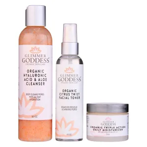 Organic 3 Step Anti-Aging Skin Care Kit - Cleanse. Tone. Hydrate