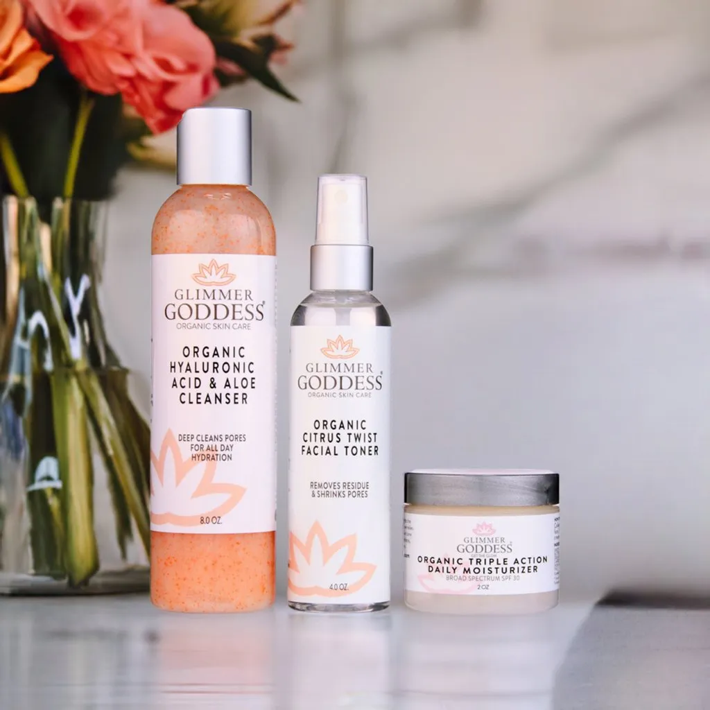 Organic 3 Step Anti-Aging Skin Care Kit - Cleanse. Tone. Hydrate