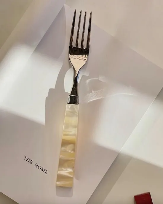 Pearl Flatware Set of 8 Pcs. Elegant Italian Giada Cutlery. Ivory Silverware