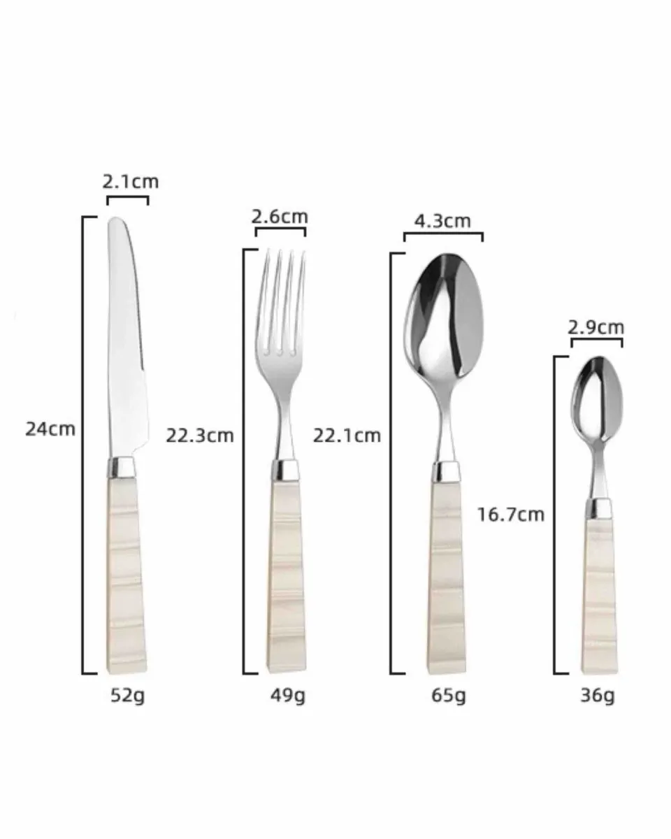 Pearl Flatware Set of 8 Pcs. Elegant Italian Giada Cutlery. Ivory Silverware