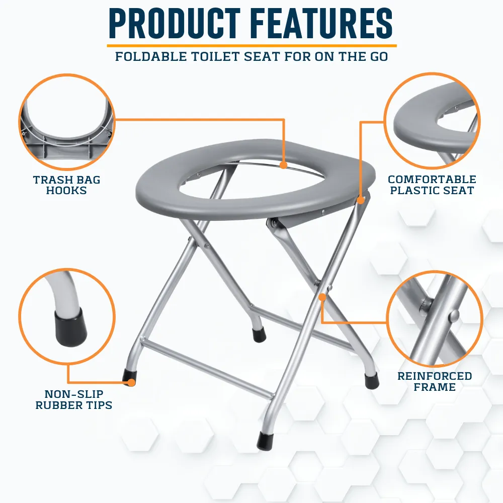 Portable Camping Toilet Seat with Trash Bag Hooks
