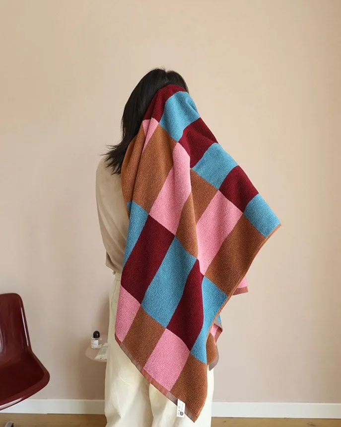Rainbow Checkered Bath Towel. Soft 100% Organic Long-stapled Cotton