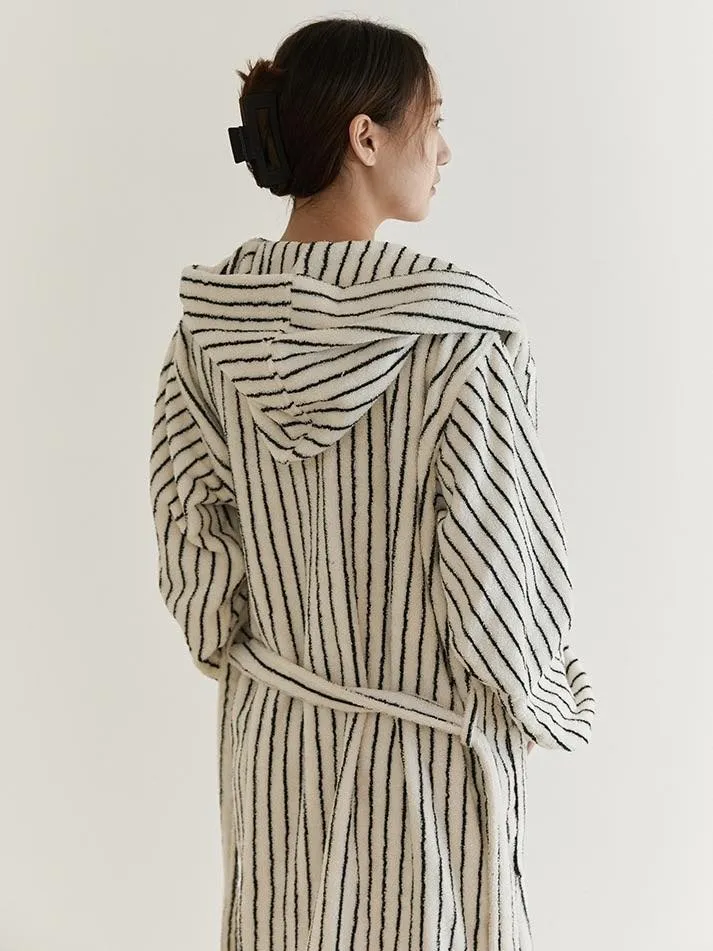 Retro 100% ORGANIC Long-stapled Cotton Hooded Stripe Bath Robe