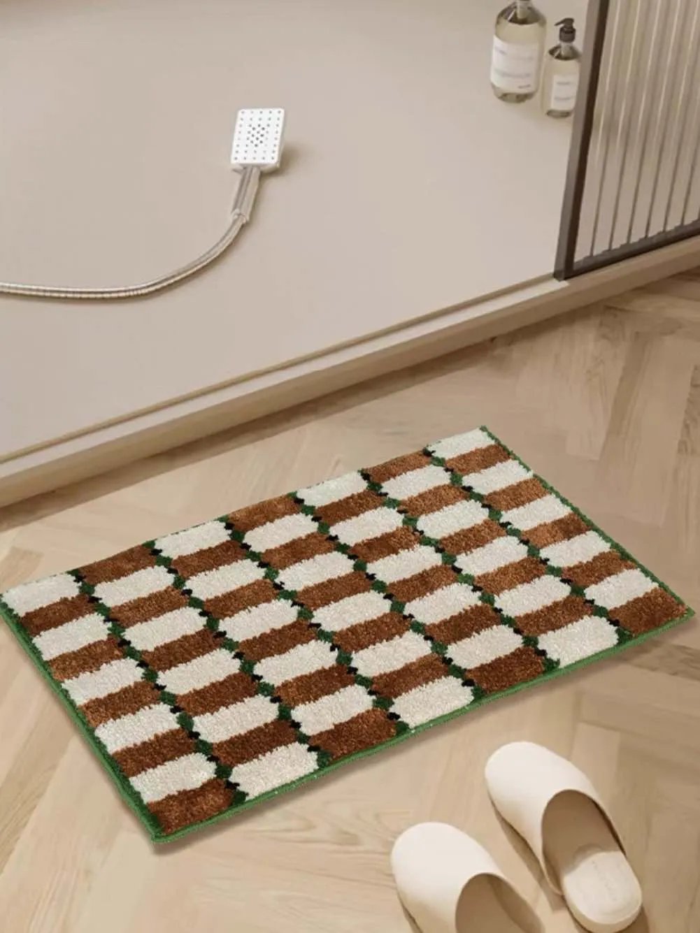 Retro Checker Bath Rug. Machine-washable. Ultra Soft & Absorbent