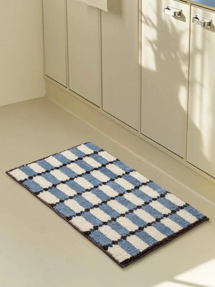 Retro Checker Bath Rug. Machine-washable. Ultra Soft & Absorbent