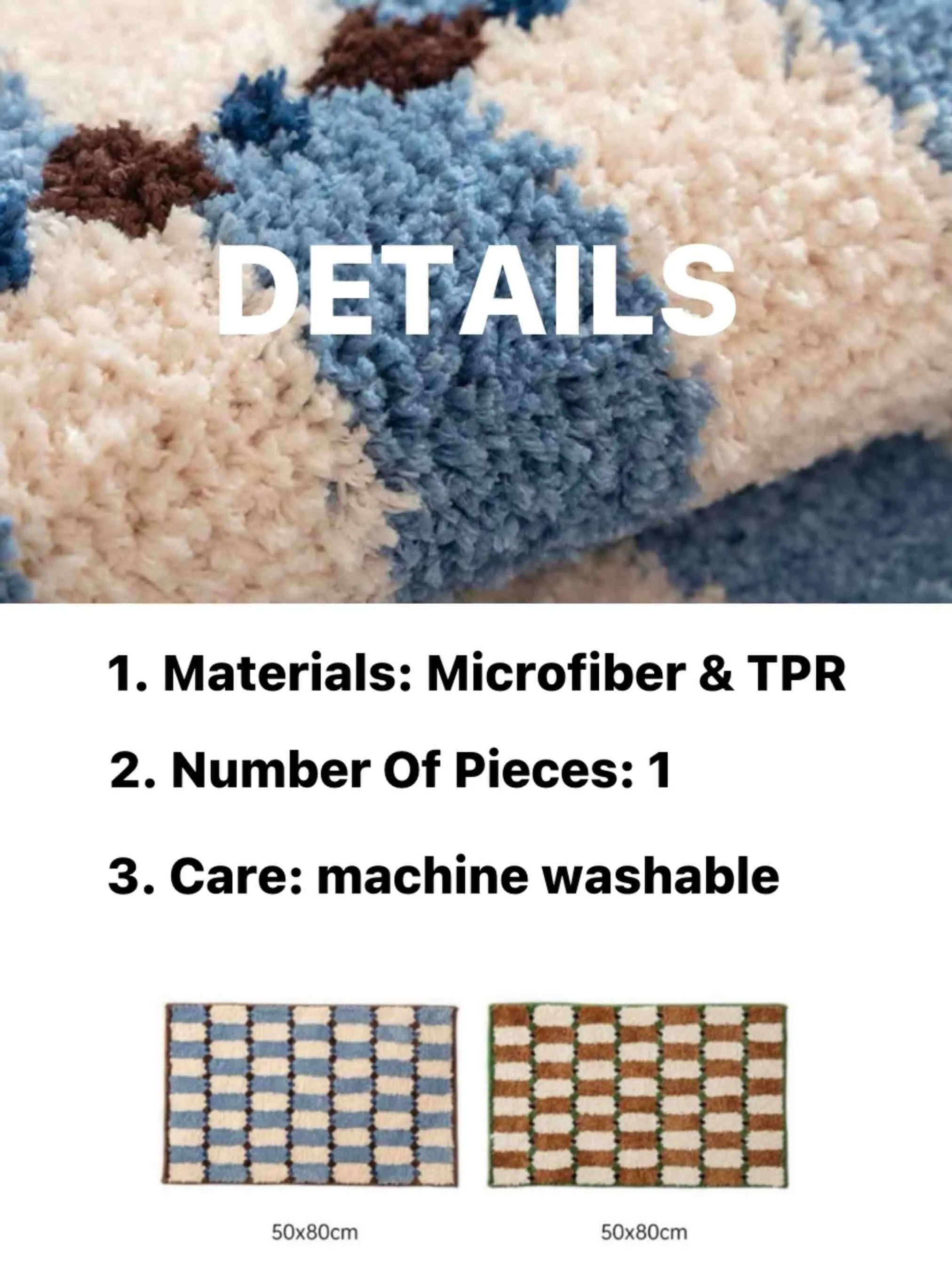 Retro Checker Bath Rug. Machine-washable. Ultra Soft & Absorbent