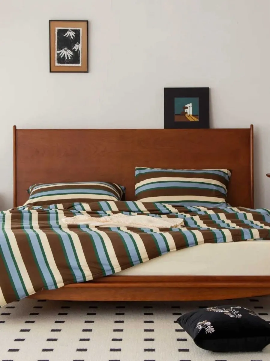 Retro Earthy Tone Stripe Duvet Cover Set with Pillowcases. 100% Cotton