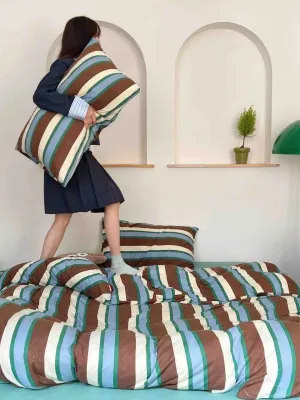 Retro Earthy Tone Stripe Duvet Cover Set with Pillowcases. 100% Cotton