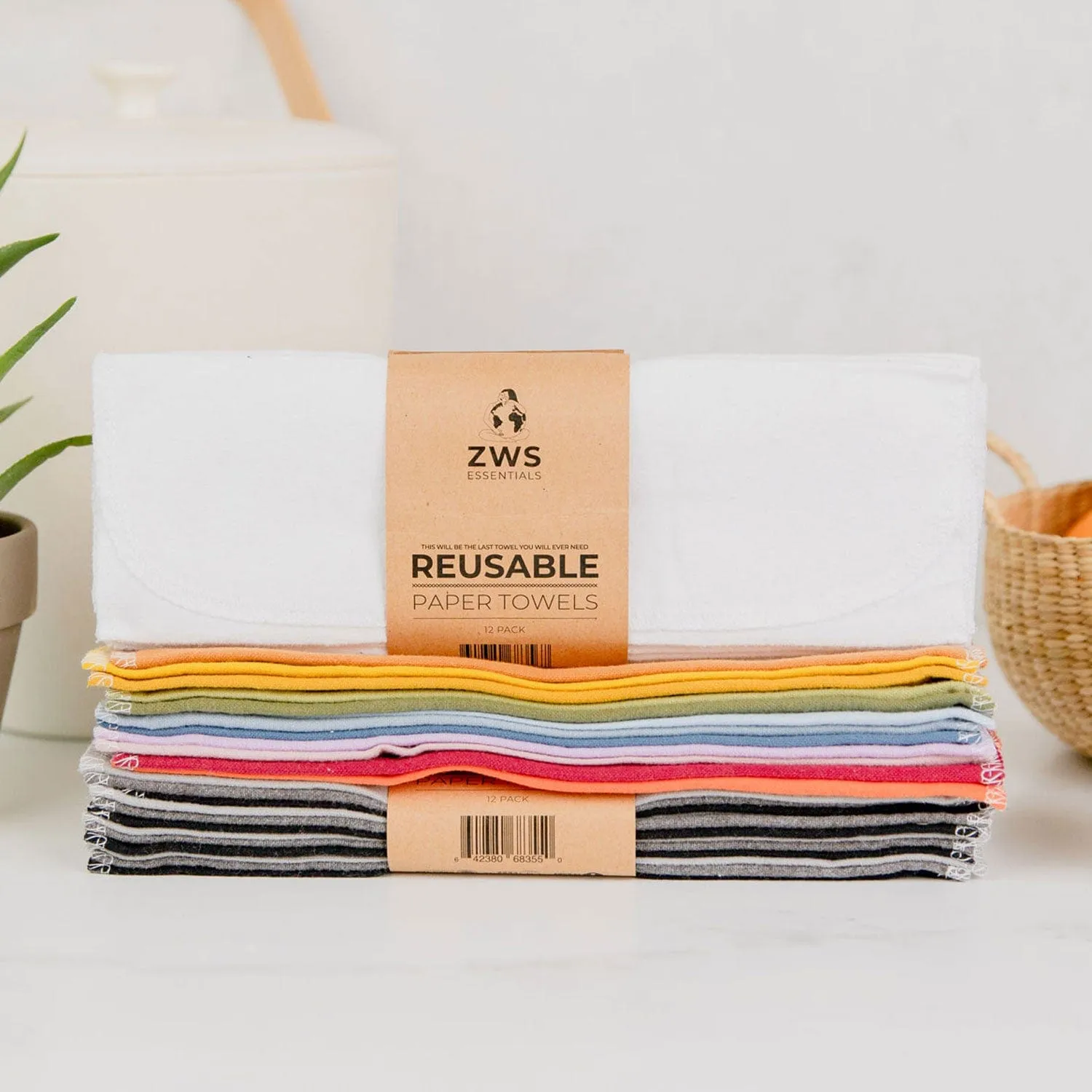 Reusable Paper Towels - 100% Organic Cotton. 12 or 24 Pack