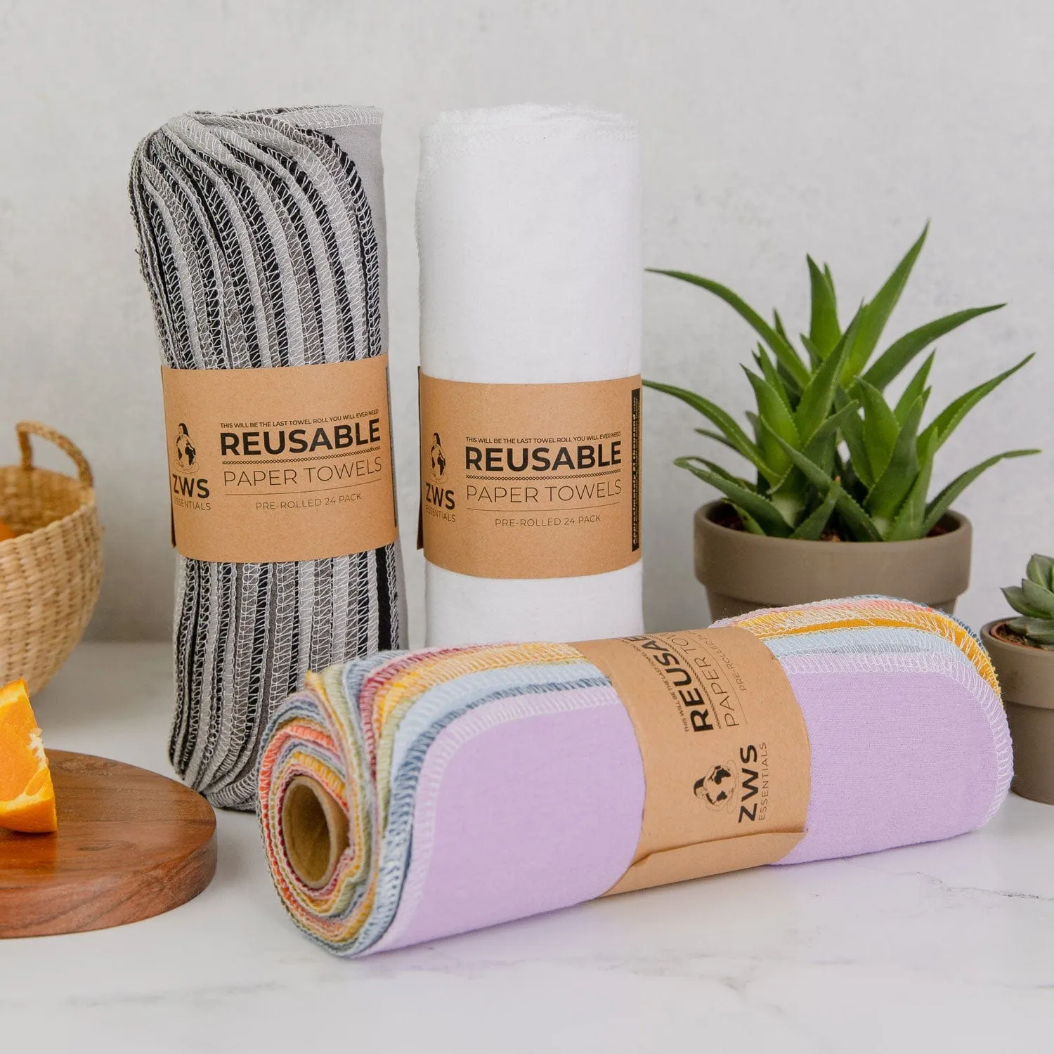 Reusable Paper Towels - 100% Organic Cotton. 12 or 24 Pack
