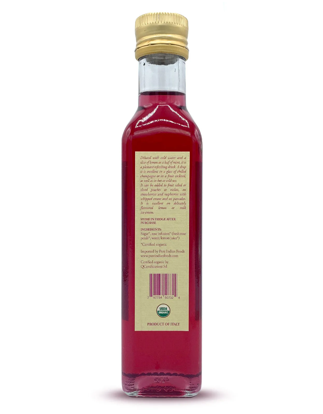 Rose Syrup. Certified Organic - 8.5 oz (250mL)