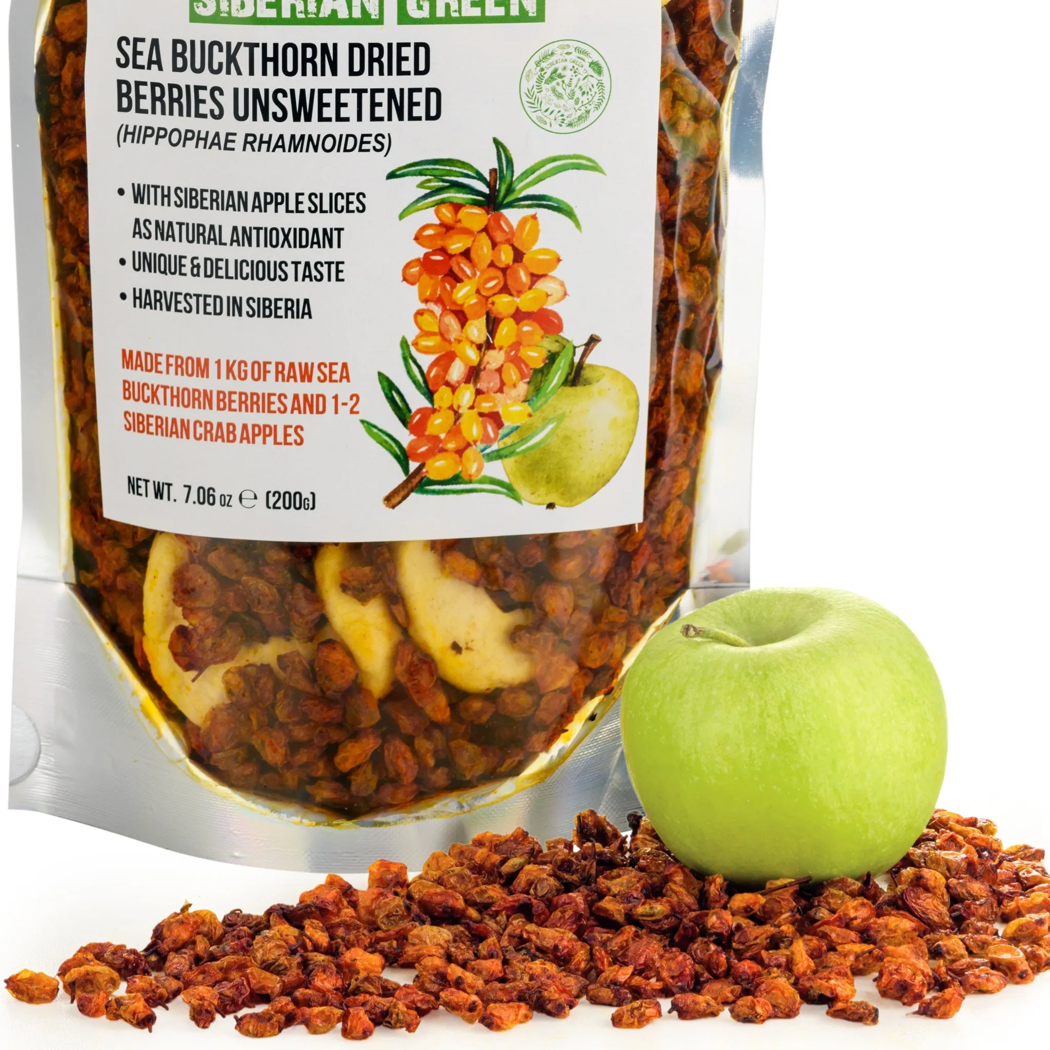 Sea Buckthorn Berries with Apple Slices  A Nutrient-Packed Superfood (200 g)