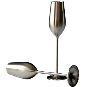 Silver Unbreakable Stainless Steel Champagne Flutes. Set of 2