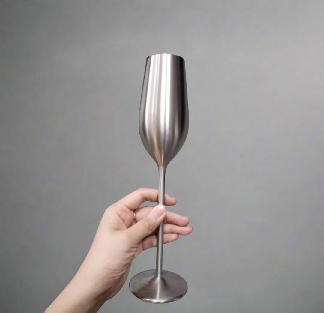 Silver Unbreakable Stainless Steel Champagne Flutes. Set of 2